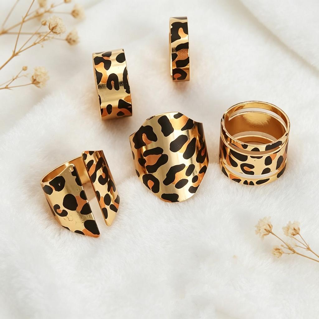 Geometric Irregular Opening Autumn and Winter Personality Leopard Striped Ring Female