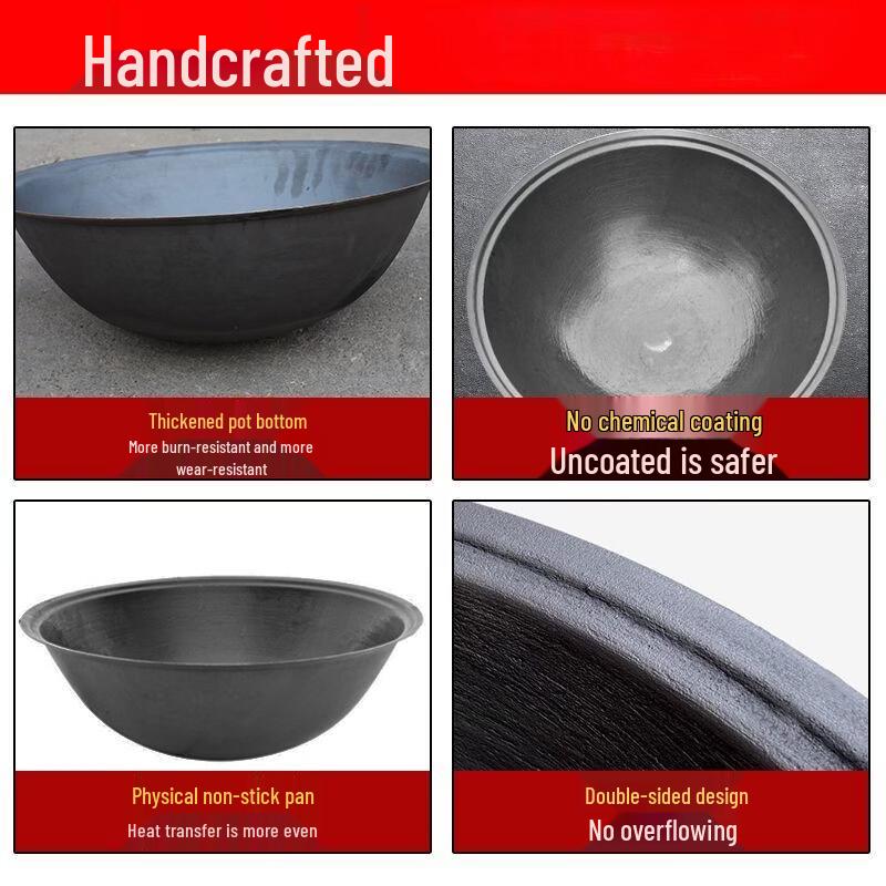 MIAOQIAO Old-fashioned Cast Iron Wok with Lid, 41cm Inner Diameter