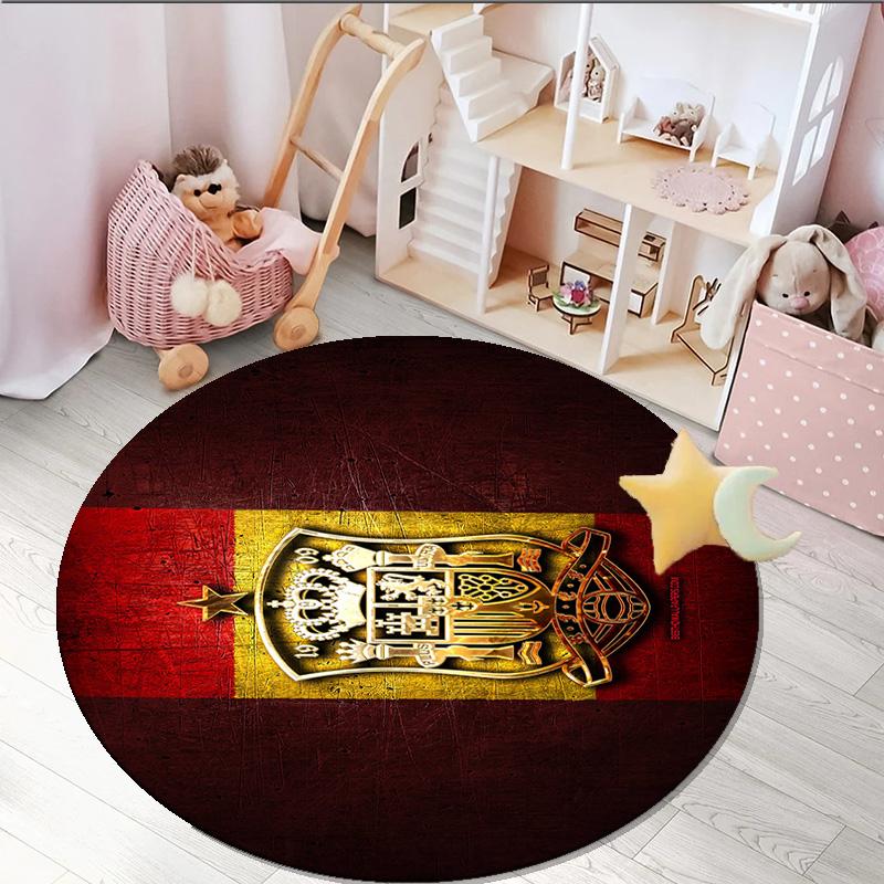 1PC round rug Spain FC Crest Printed Round Area Rug ,Rug For Home Office, Round Chair Rug, Decorative Carpet Fan gifts Christmas gift