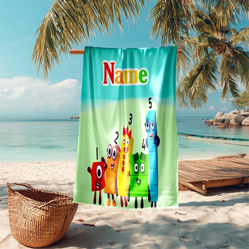 Personalized customized proof beach towel with Numberblocks pattern - soft, absorbent,quick-drying,perfect swimming,camping&bathing