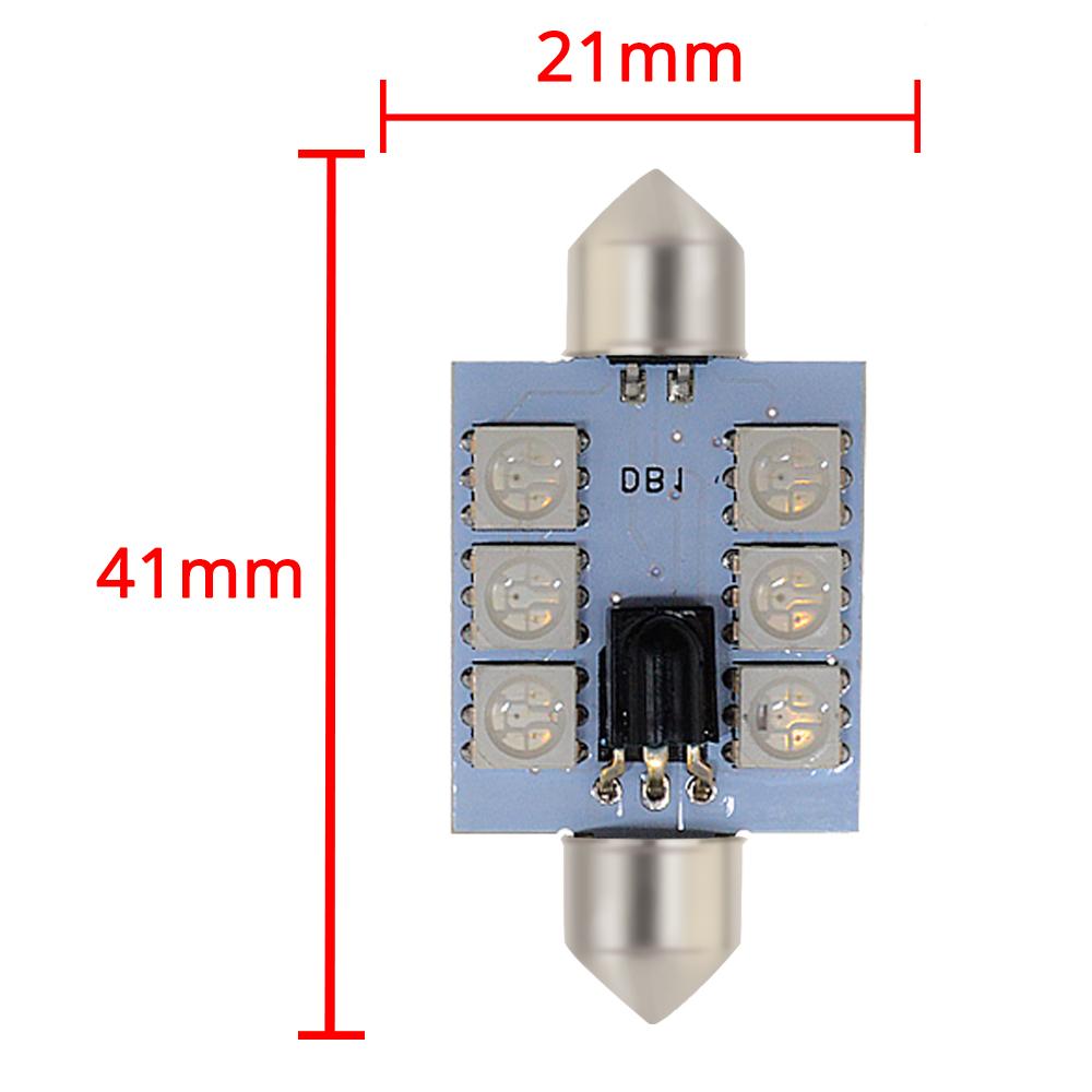 2X C5W Car Led RGB 5050 6SMD 31/36/39/41mm Festoon Dome Car Door Lights Automobile Remote Controller Colorful Reading Lamps Roof Atmosphere Bulbs