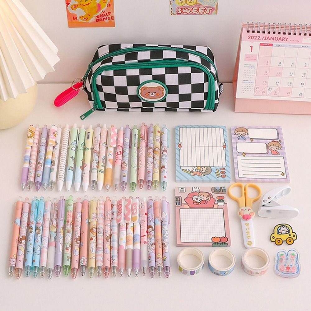 Checkerboard Pencil Bag Large Capacity Stationery Storage Bag Pen Case Pencil Case School Supplies