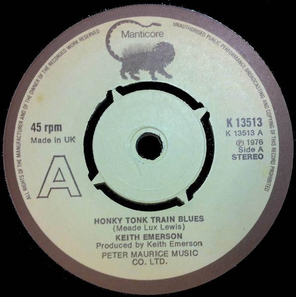 7-дюймовая пластинка KEITH EMERSON Honky Tonk Train Blues K13513 Manticore 1976 UK Jazz Б/у