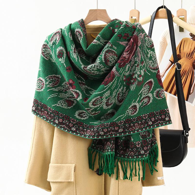 Jacquard Scarf Women's Winter Thickened Warm Ethnic Style Shawl High End New Imitation Cashmere Scarf