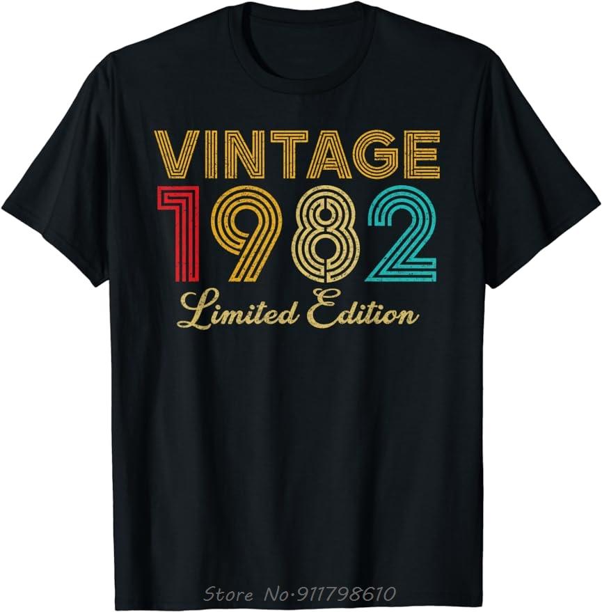 Vintage Born 1982 Retro Birthday Gifts T-Shirt Birthday Gifts O-Neck Oversized Unisex Tshirt Men's Clothing Fitness Tshirt Tees