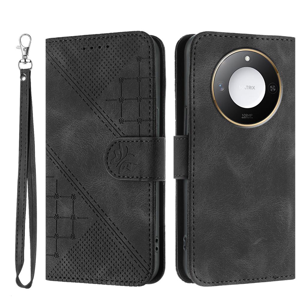 For Honor X9c Smart 5G/Honor X60 5G Leather Wallet Case Butterfly Flower Imprinted Phone Cover with Strap