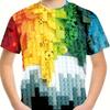 Children's Block Pattern 3D Digital Printed Boys' Fashion and Comfortable Round Neck Short Sleeved T-shirt