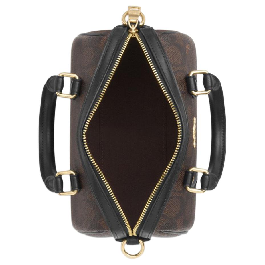 Coach Мини-сумка Boston Duffle из коричневого фирменного канваса с подвеской-сердечком и золотой фурнитурой для повседневного использования