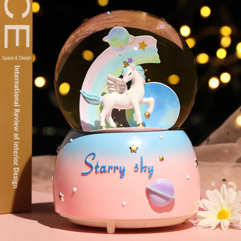 Dreamy Unicorn Crystal Ball Luminous Music Box - Snowflake Gift for Best Friend, Creative Qixi Present