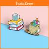 Enamel Coated Alloy Coffee Cup And Book Brooch For Eye-catching Fashion Accessories