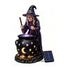 Dark Atmosphere Night Light Solar Witch Statue with Glowing Cauldron, Outdoor Halloween Garden Light, Powered Lights Resin Decorative Figurine