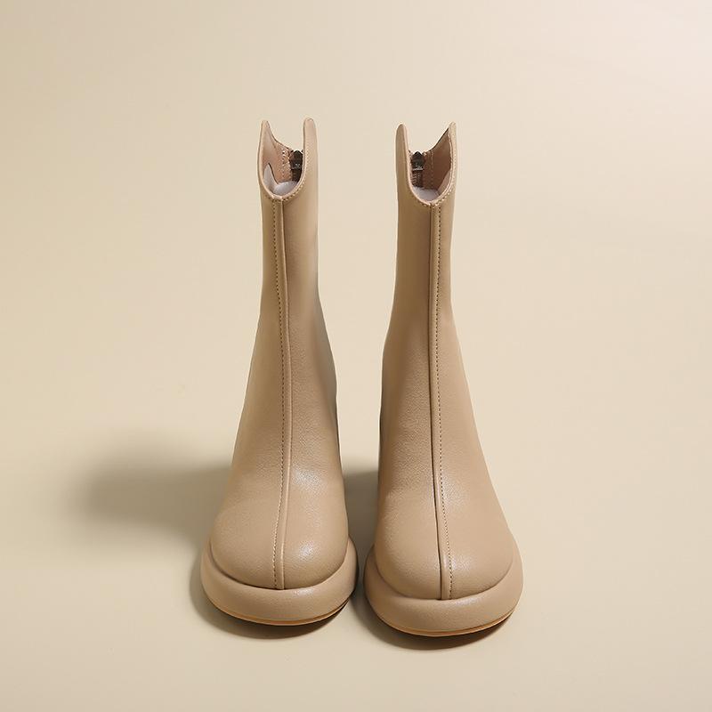 Короткие детские сапоги на высоком каблуке, водонепроницаемые, модель 2024 года, на осень и зиму, на высоком каблуке, с толстым каблуком, на молнии сзади, тонкие сапоги, сапоги большого размера