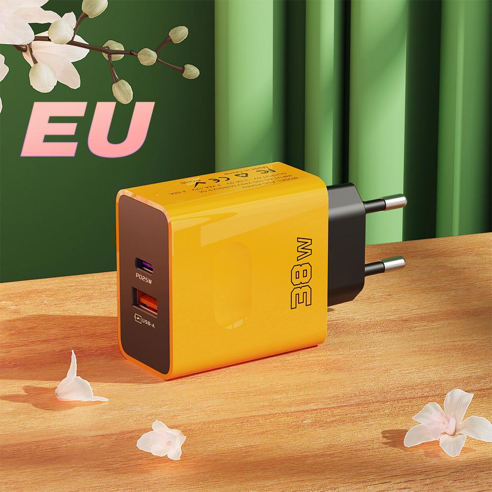 Быстрое зарядное устройство 38 Вт с двумя портами USB+PD и вилкой EU/US/UK