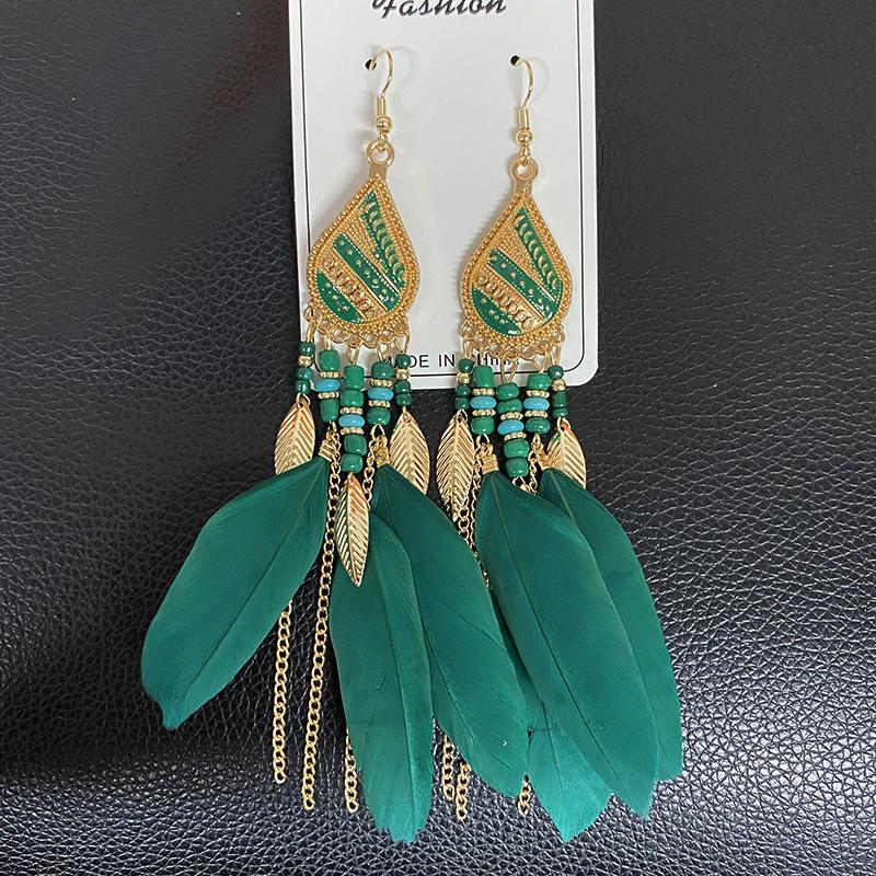 High-Value Feather Earrings Bohemian Long Tassel Photo Women'S Ear Hooks Personalized Earrings