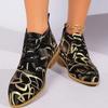 Fashion Gold Printed High Heel Ankle Boots for Women Side Zipper Thick Heels Short Booties Mujer Plus Size Lace Up Casual Boots Woman