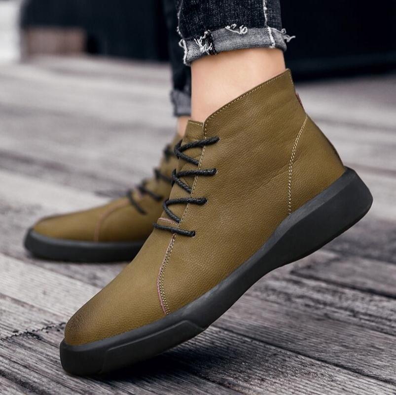 High Quality Men's Genuine Leather Boots Comfortable Sneakers Fashion Men Shoes Leather Versatile Skateboard Shoes