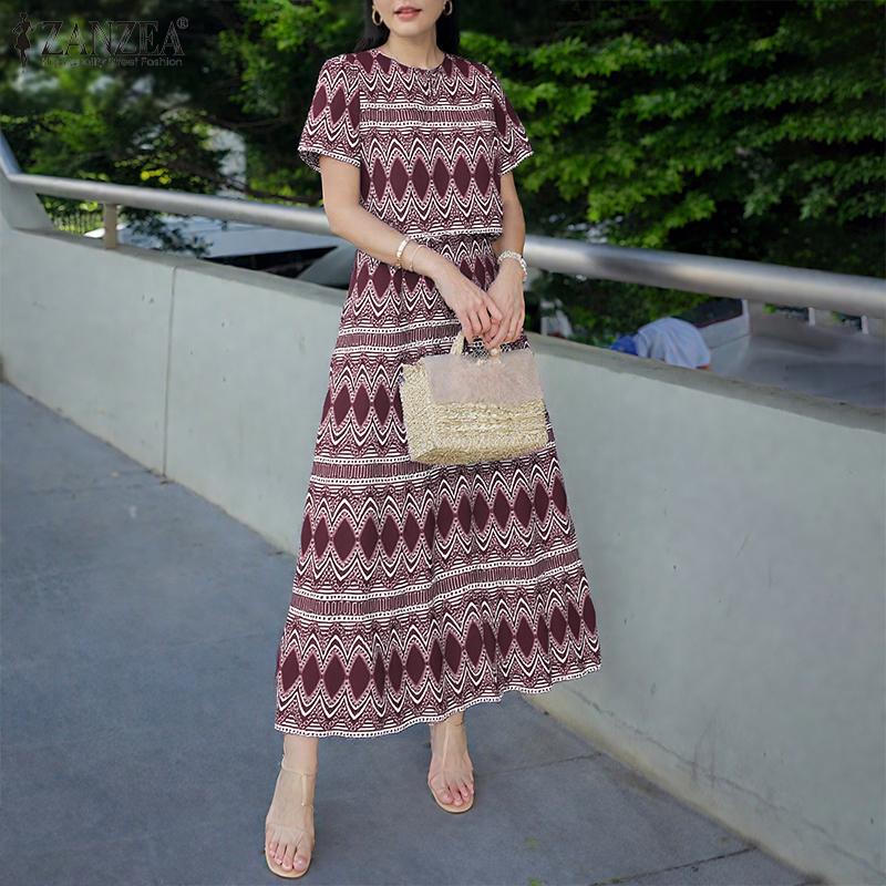 ZANZEA Женские летние комплекты из двух частей: блузка с коротким рукавом и длинные юбки