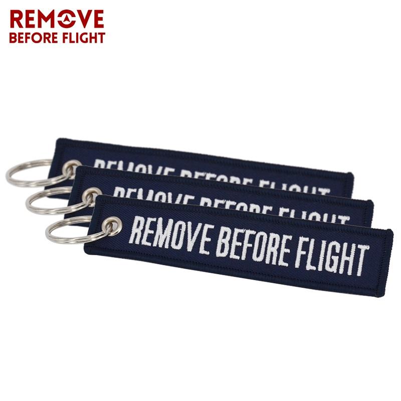 Remove Before Flight Key Chains Navy Blue Embroidery Key Fobs
