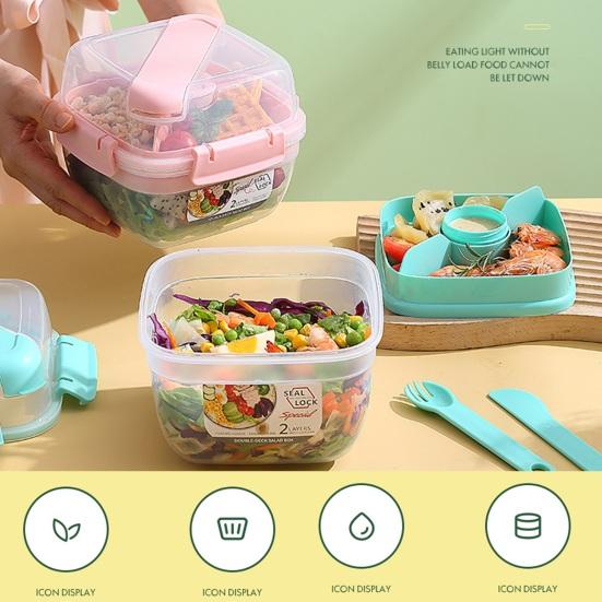 Прочный портативный контейнер для хранения салатов, легкий двухслойный контейнер для обеда, школьный контейнер для еды