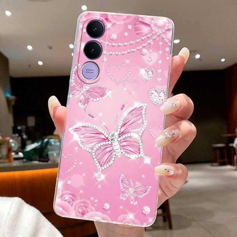 Чехол для телефона Vivo V70 FE Funda Capa с бабочкой и бантом, защитный чехол, прозрачный мягкий силиконовый TPU чехол Coque