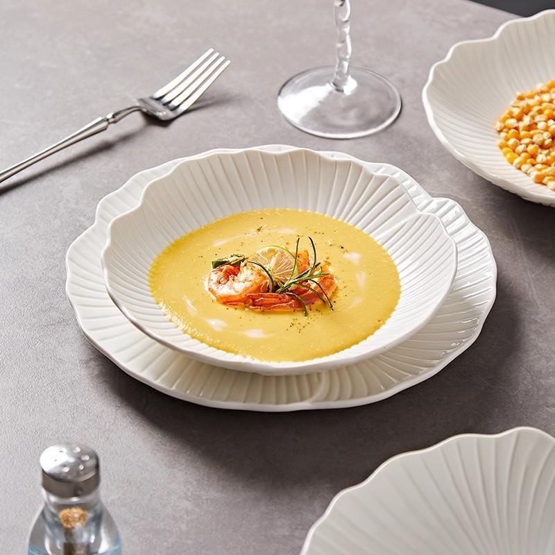 Набор белых керамических тарелок для супа и салата - Посуда в западном стиле для дома и отеля
