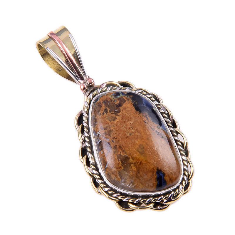 Natural Pietersite Gemstone 925 Solid Sterling Silver TwoTone Pendant 1.50" E7n33