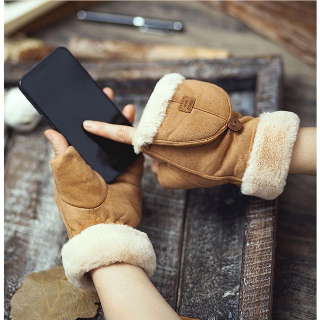 Велоперчатки, Женские, Теплые, Бархатные, Толстые, С откидными пальцами, Перчатки без пальцев