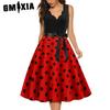 Summer Fashion Retro Women's Wavy V-neck Middle Waistline Polka Dot Print Swing Dress