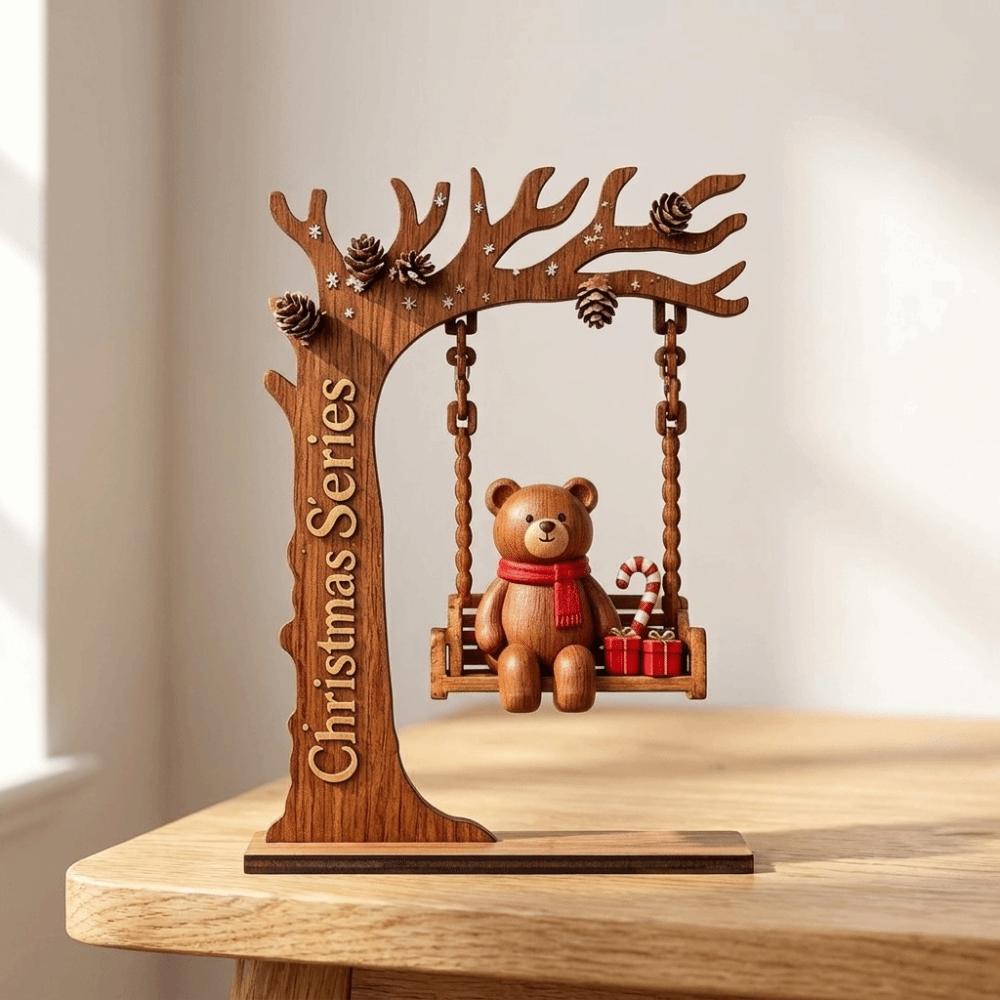 2D Flat Swingable Figure Wooden Craft Tabletop Decoration Christmas Swing Ornament New Year