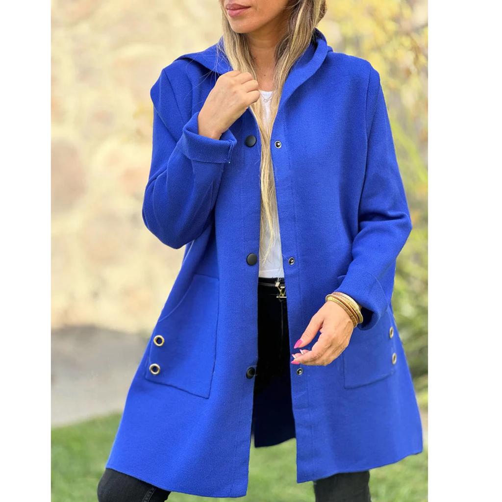 Женская свободная повседневная однобортная куртка с капюшоном, шерстяное пальто, пальто