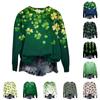 Женская мода День Святого Патрика Печатный Длинный рукав Свободный круглый вырез Толстовка Топ Осень