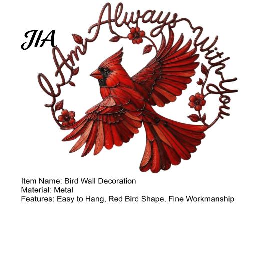Indoor Wall Art Metal Red Bird Decoration, Hollow Sculpture, Decor Shape Hanging Ornament for Living Room Home Office