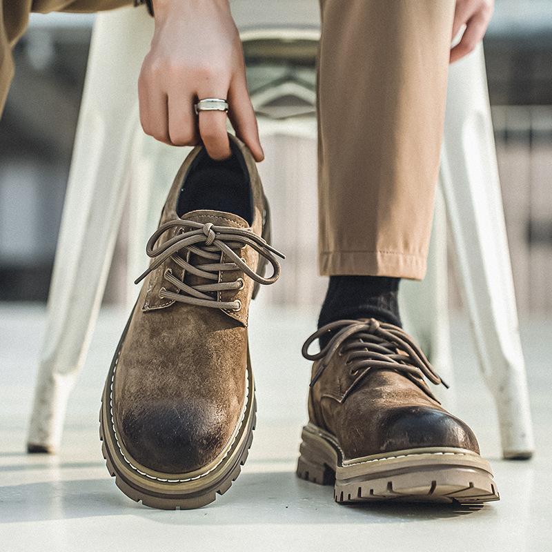 Мужская модная обувь 2024 года, новые кожаные ретро-ботинки Martin, мужские низкие британские туфли, повседневные кожаные туфли с большой головкой для мужчин