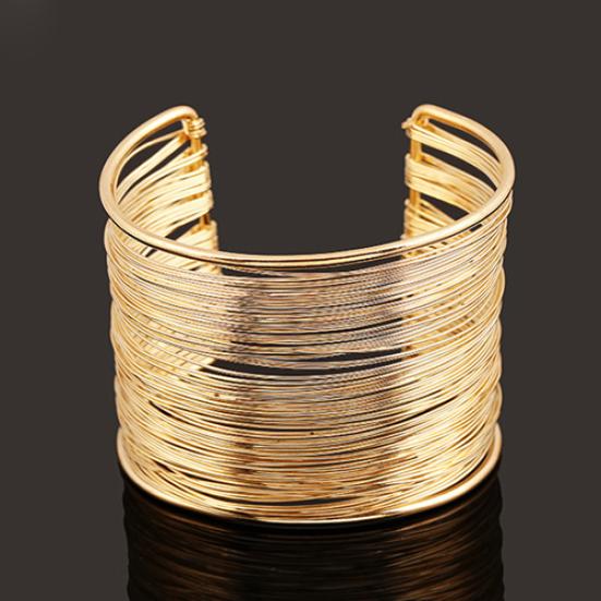 Women's Multilayer Metal Wires Strings Open Bangle Wide Cuff Bracelet