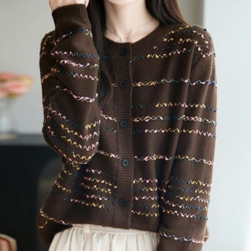 Navava Long Sleeve Point Knit Cardigan Colorful Stripe Nk3301