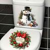 Holiday Bathroom Decor Christmas Snowman Wreath Toilet Sticker, Peel And Stick Seat Cover Decal, Removable Waterproof Lid Wall Sticker for Festive