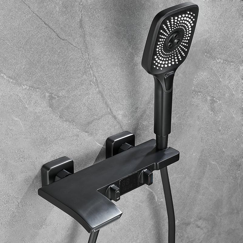 Серый цифровой дисплей для ванны и душа, настенный черный смеситель для ванны, холодная и горячая вода, белые смесители для ванны и душа