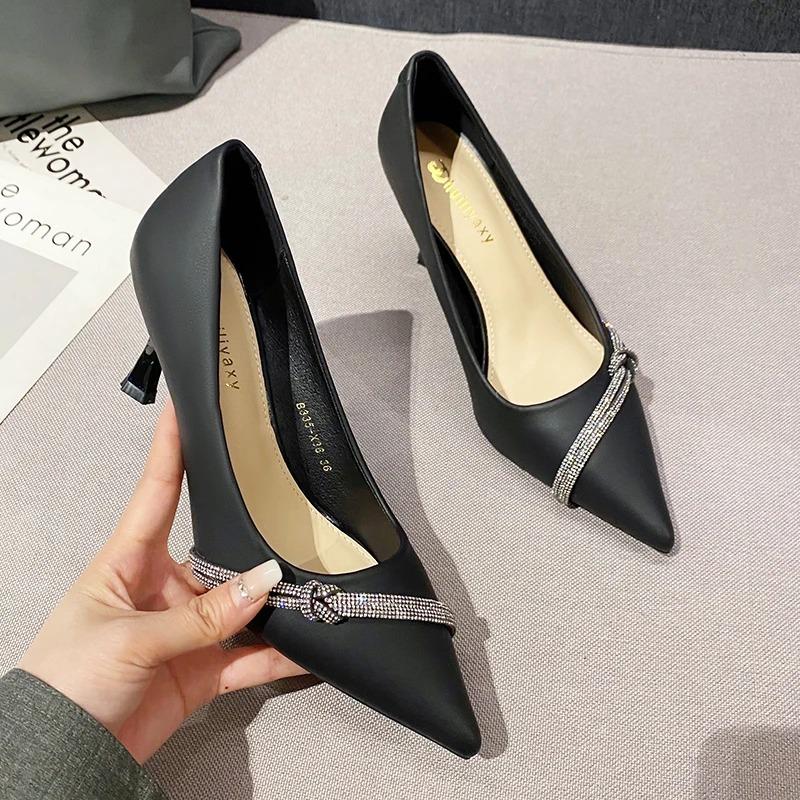 Модные модные туфли на тонком каблуке с кристаллами, женские туфли-лодочки с острым носком из искусственной кожи, женские туфли на высоком каблуке со стразами, новые