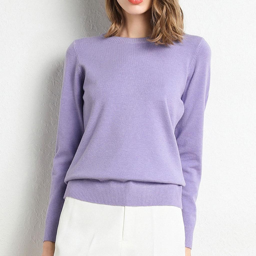 Женский вязаный свитер с длинными рукавами и круглым вырезом, свободный тонкий топ