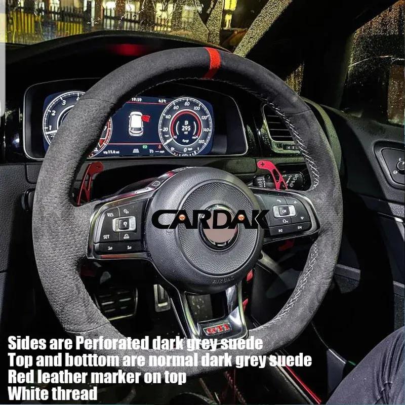 CARDAK Black Suede Leather Car Steering Wheel Cover for Volkswagen Golf 7  MK7 GTI R VW Polo Scirocco 2015 2016