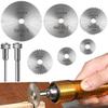 6pcs Circular SawBlades Set with 2pcs 1/8'' Extension Mandrel Rotary Drill Bladings Steel Sawing