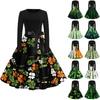 Women's Fashion Crew-neck Casual Slim-fit St. Patrick Print Long-sleeved Dress