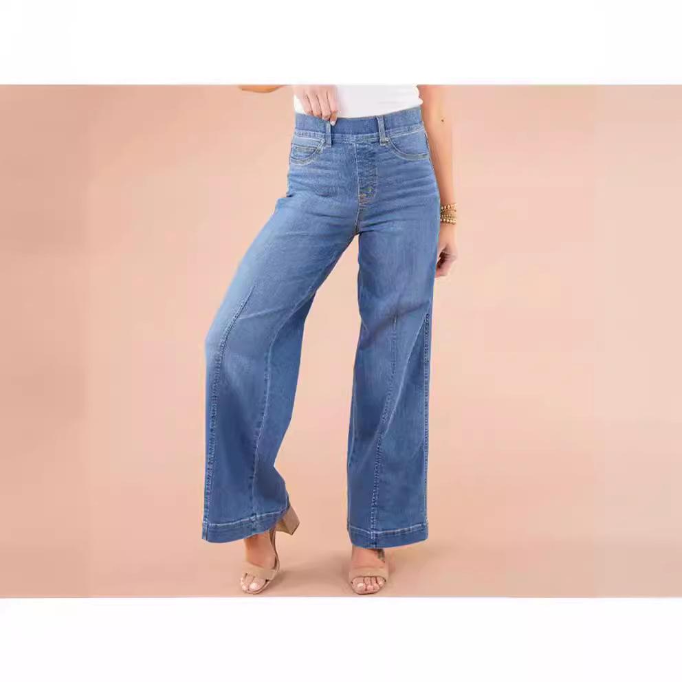 European and American elastic loose fashion denim trousers women
