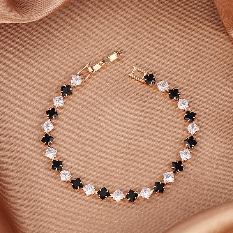 Браслет из позолоченного металла с разноцветным цирконом для женщин - Ювелирное изделие класса люкс с раскладывающейся застежкой