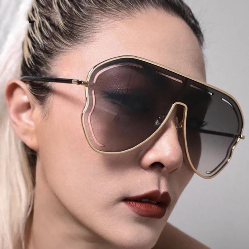 Oversized Hollow One-Piece Sunglasses Women Big Frame 2025 Luxury Brand Special-Shaped Sun Glasses For Ladies Eyewear Shades