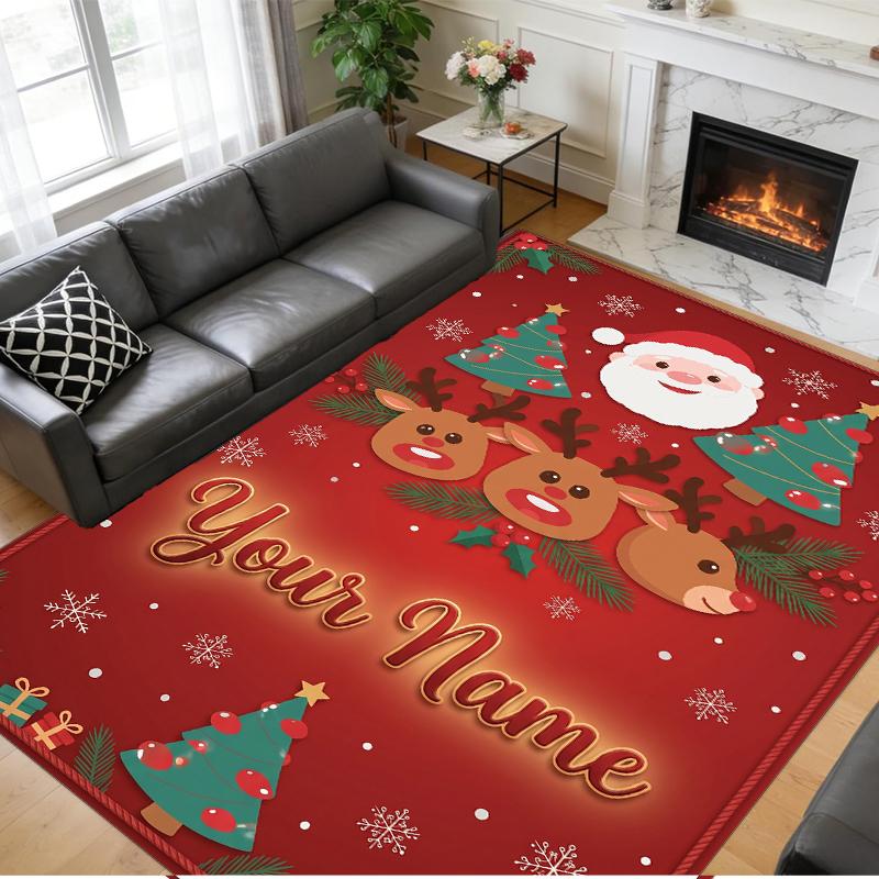 Christmas Custom Name Printed Square Area Rug Soft Non Slip Floor Carpet For Bedroom Holiday Gift