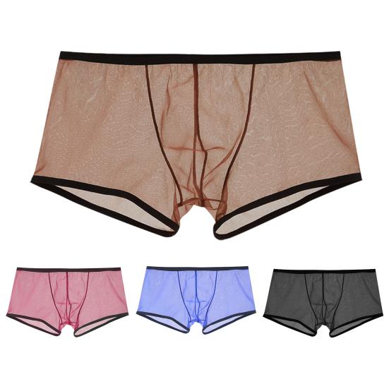 Men Boxer Underwear Transparent Mesh Perspective Shorts Panties Low-rise Moisture-wicking Boxer Shorts