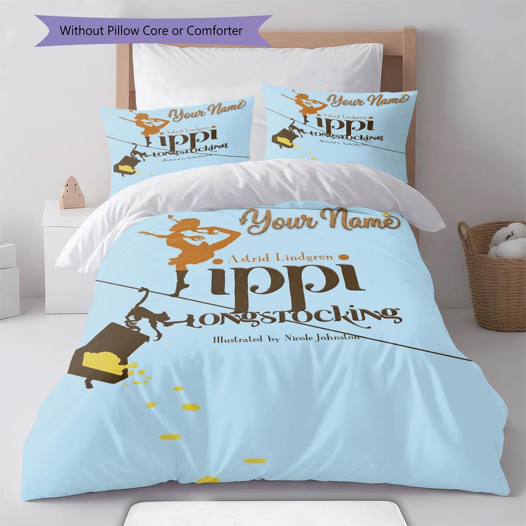 Pippi Longstocking Custom Name Pattern Bedding,Quilt Set Quilt Cover Pillowcase Home Birthday Gift(1 * duvet cover + 2 * pillowcase, without core)