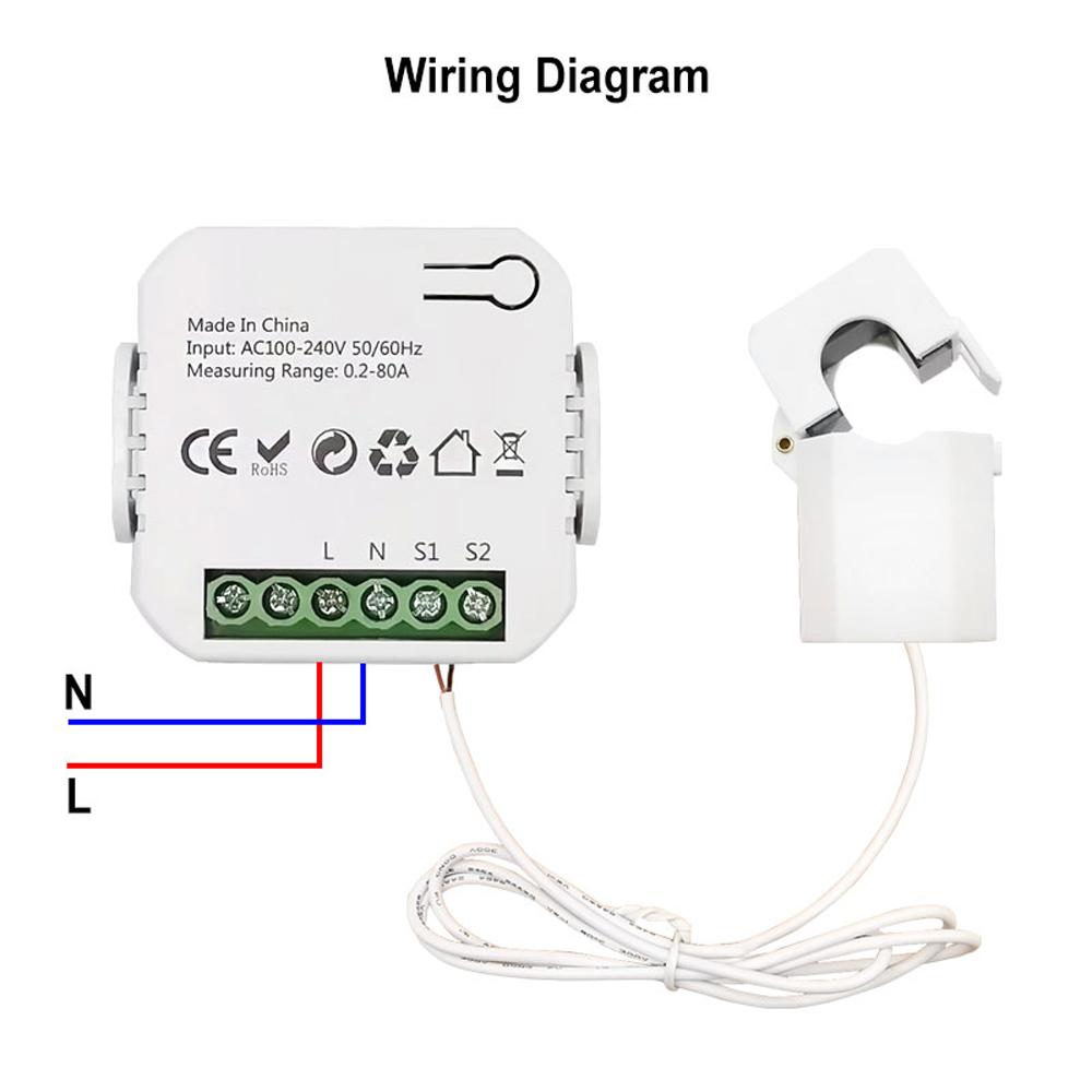 Однофазный зажим Tuya ZigBee, 80А, счетчик энергии, трансформатор тока для мобильного телефона, управление через приложение