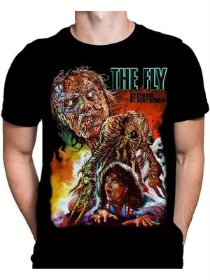 Мужская футболка The Fly Уникальный принт Бранделфлай Постер к фильму 100% Плотный хлопок Оверсайз Круглый вырез Черный Хоррор
